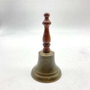 Vintage Brass Hand Bell 6.5” School Teacher Dinner‎ Brown Wood Handle India